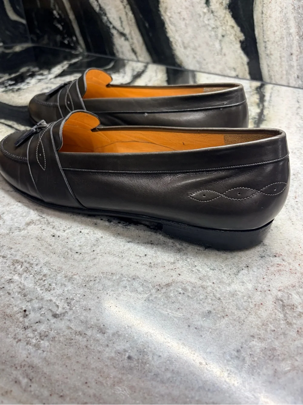 Testoni Tassel Loafers Gray Olive Leather Italy Men’s 9.5 D Handmade
